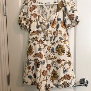 Calypso St. Barth Floral Print Romper - Cream, Blue, Brown